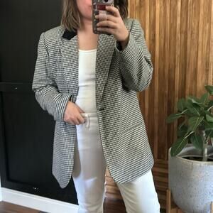 Vintage Houndstooth Wool Blend Long‎ Blazer Jacket. Size 12